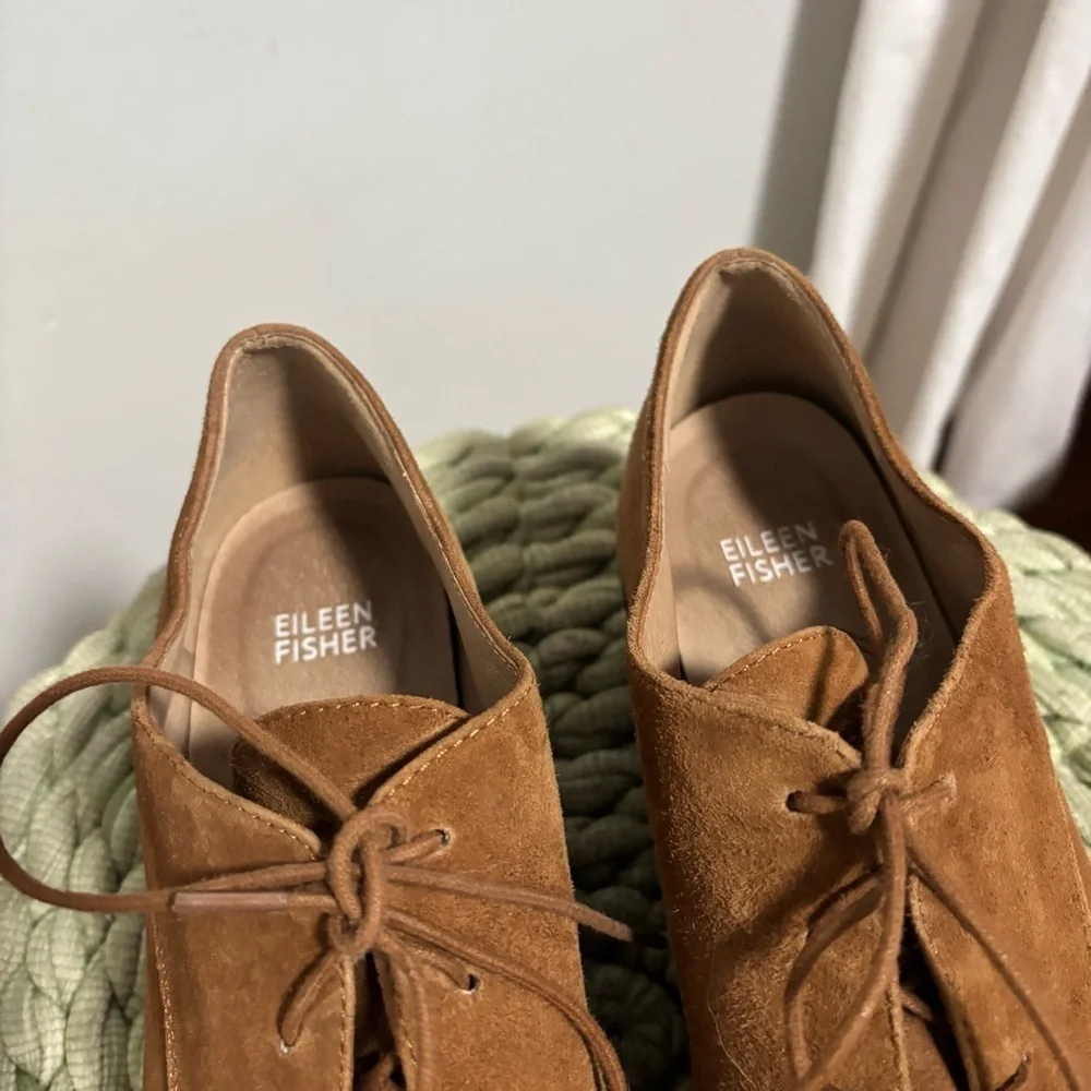 Eileen Fisher Eddy Tan/Brown Suede Platform Oxford Derby Shoes